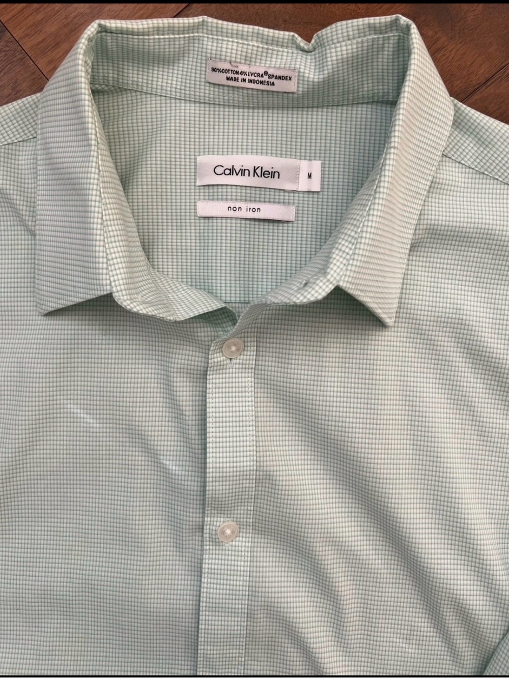 Calvin Klein Light Mint Green Micro-Check Dress Shirt